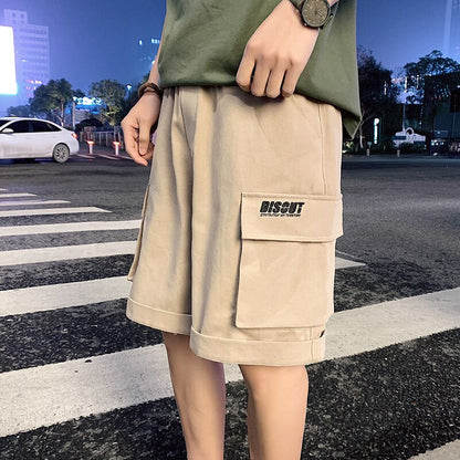 Bonsir Oversize Casual Shorts Men's Thin Street Trend Big Pocket Overalls Sports Loose Straight Pants Printed Letters Summer Clothes