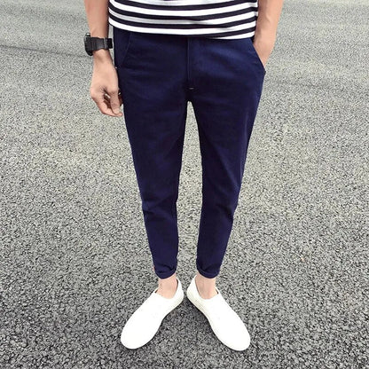 Bonsir Men's Pants Skinny Casual Trousers Korean Fashion Streetwear Slim Fit Spring Summer 9 Park Ankle Length Slacks