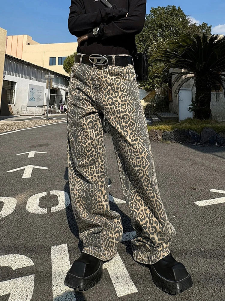 sanyamk Leopard Jeans Women Denim Pants Female Oversize Wide Leg Trousers Streetwear Hip Hop Vintage Animal Print Loose Casual