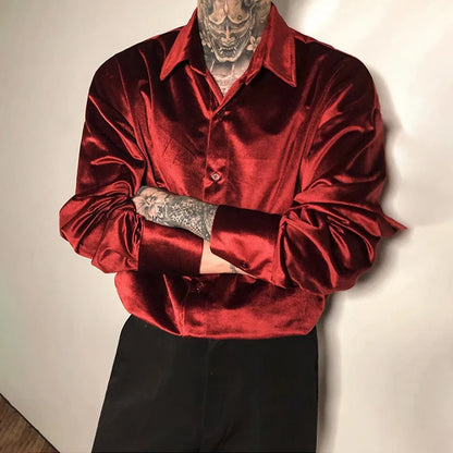 sanyamk Hong Kong Style New Trendy Shiny Long-Sleeve Gold Velvet Shirts Unisex Fashion Temperament Casual Shirts Jackets For Couples