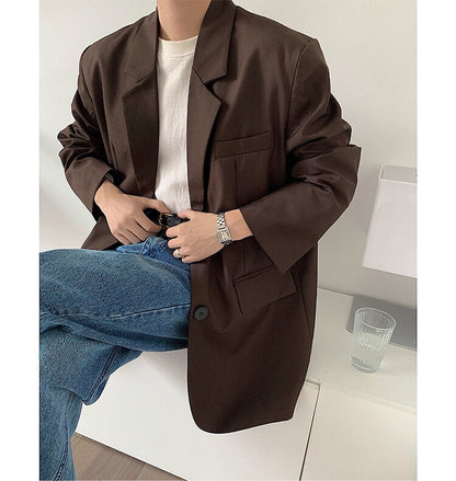 sanyamk Men's High-quality Casual Suit Jackets Formal Western-style Clothes Loose Black/brown/green Blazers Business Coats S-XL