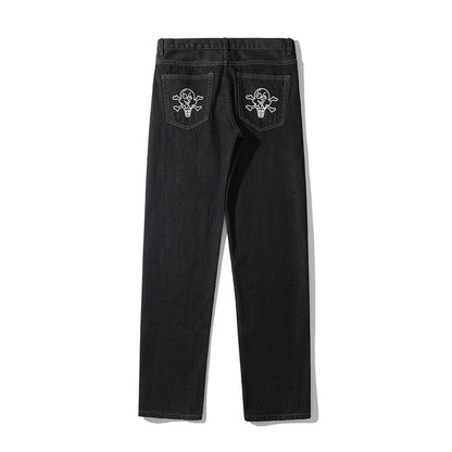 sanyamk Dog Print Straight Loose Jeans Mens Retro High Street Oversize Casual Denim Trousers Harajuku Washed Hip Hop Jean Pants