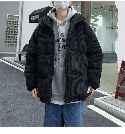 Bonsir Corduroy Winter Coat Men Puffer Jacket Autumn and Winter New Korean Style Long Ladies Over-the-knee Cotton Padded Keep Warm