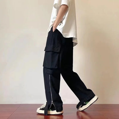 Bonsir Summer Thin American Retro Multi Pocket Overalls for Men Trousers and Women Loose Ins Fashion Brand White Straight Casual Pants