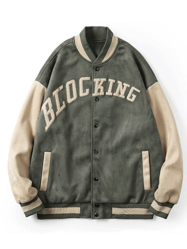 Bonsir Vintage Letter Embroidery Suede Jackets Men Baseball Uniforms Coats Trend All-match Autumn Spring Streetwear Couple Loose Top