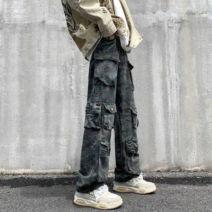 Bonsir Camouflage Cargo Pants Men Multi-pockets Tactics Pant Harajuku Mens Loose Casual Pants Street Outdoors Hip-hop Mopping Trousers