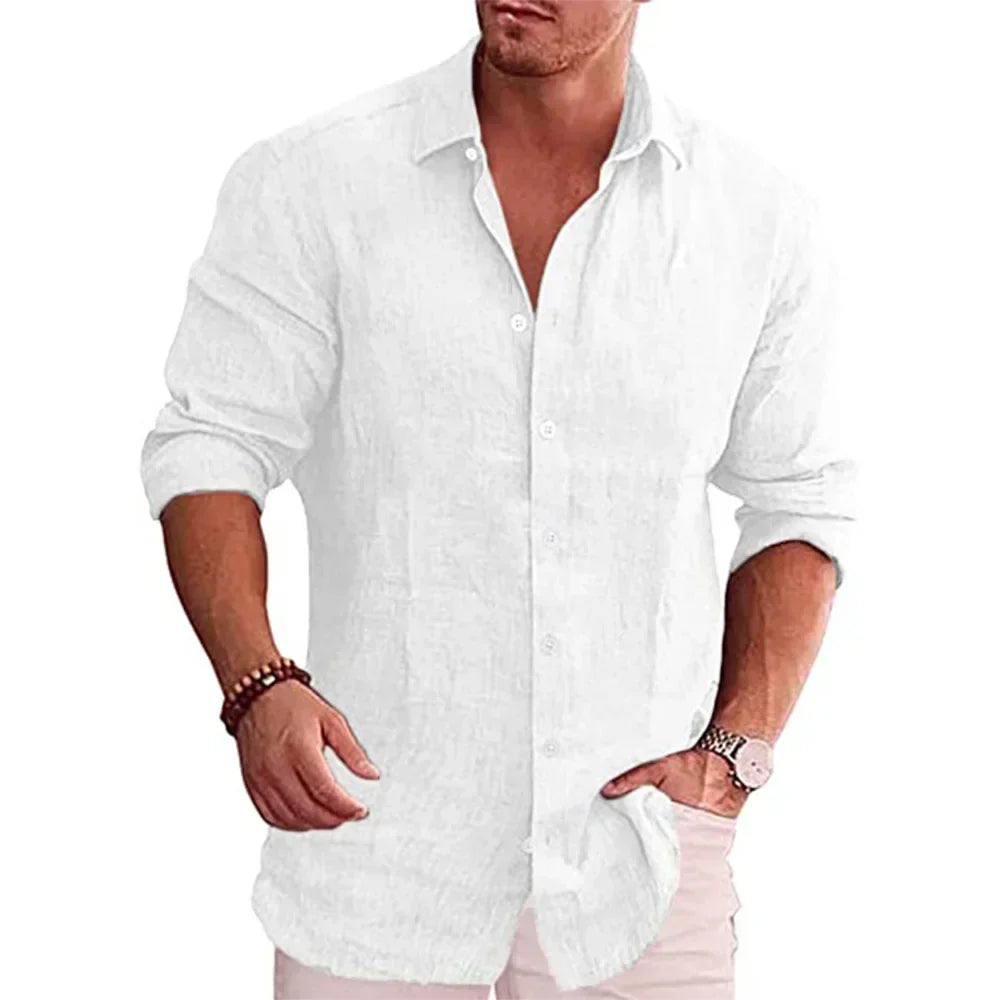 sanyamk 2024 Spring Summer New Cotton Linen Men Long Sleeve Shirt Solid Color Casual Style Plus Size Male Casual Linen Shirts