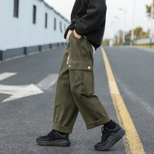 Bonsir Multi-pockets Casual Cargo Pants Men's Streetwear Vintage Trousers Hip-hop Overalls Fashion Loose Straight Wide Leg Pants Men