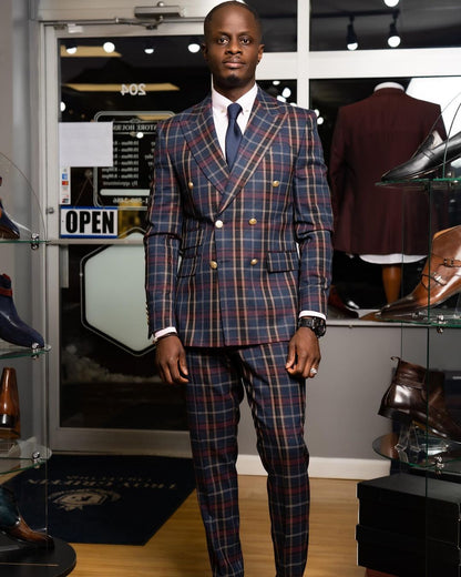 sanyamk Casual Men Suits With Two Button Two Pieces Jacket Pants Grid Custom Made Bridegroom Wedding Formal Occasiom