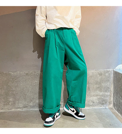 Bonsir Cotton Oversized Casual Pants Men Fashion Loose Wide Leg Pants Men Japanese Streetwear Hip Hop Straight Pants Mens Trousers