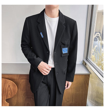 sanyamk Mens Suits Sets Jacket Pant Men Korean Streetwear Office Fashion Loose Casual Blazer Suit Jacket Pant Chic Trend Dress Suits