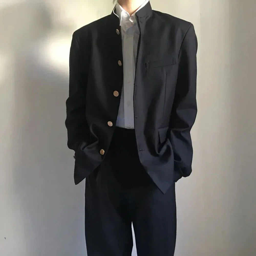 sanyamk Japanese College Uniform Jacket Stand-up Collar Suit Jacket Top Men's Spring Summer College Wind Trend Men Coat School Uniform