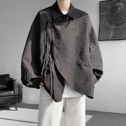 sanyamk Men's Luxury Chic Texture Shirt Vintage Casual Drapped Solid Color Button-down Long Sleeve Shirts for Men All-match Clothing