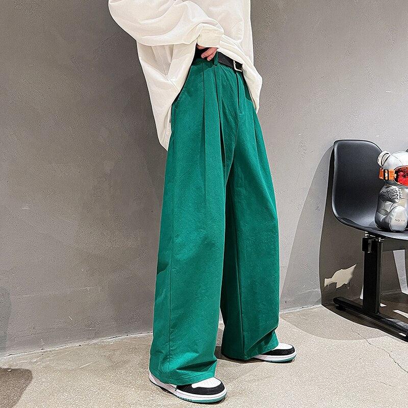 Bonsir Cotton Oversized Casual Pants Men Fashion Loose Wide Leg Pants Men Japanese Streetwear Hip Hop Straight Pants Mens Trousers