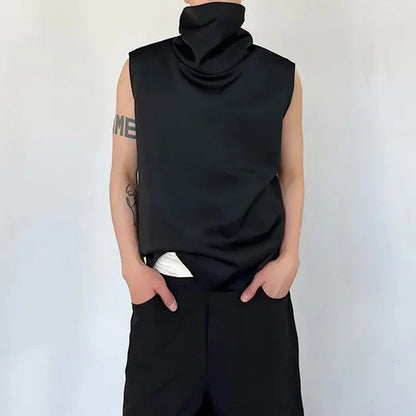 sanyamk Mens Casual Y2k High Collar Vest 2024 Spring New Genderless Gym Temperament French Streetwear Solid Color Simple Tank Top Unisex