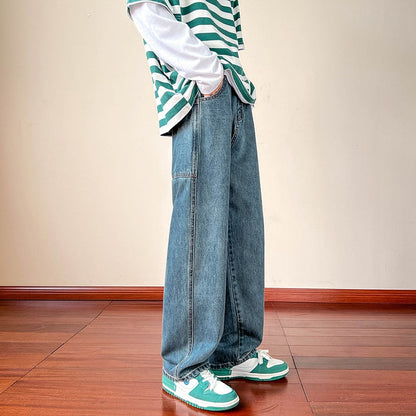 sanyamk American Vintage Fashion Washed Street Jeans Men's Autumn Loose Straight Wide Leg Pants High Street Pants
