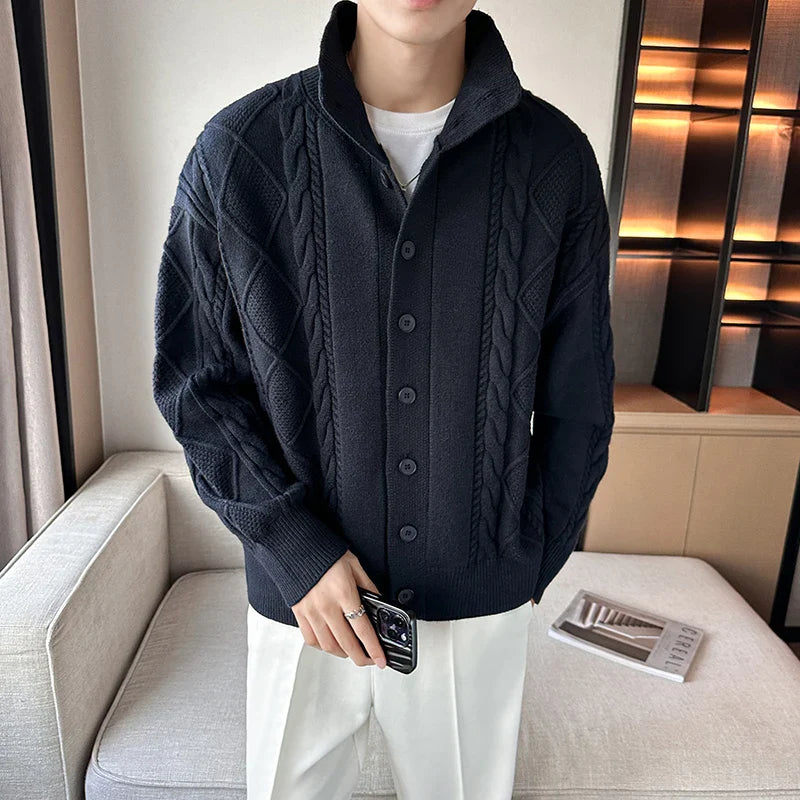 sanyamk Winter Sweater Cardigan Men Warm Fashion Retro Knit Sweater Jacket Men Korean Loose Cardigan Sweater Mens Jumper Clothes M-3XL