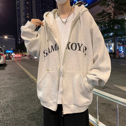 sanyamk   -  Men Comfy Zip up Hoodies Autumn Letter Printed Hooded Sweatshirt Men Hip Hop Hoodie For Men Classic Hoody Pullover Tops White