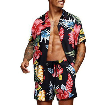 Bonsir Vintage Striped Print Shirts Mens Two Piece Sets Summer Short Sleeve Beach Shirt And Loose Shorts Men Suits Fashion Streetwear