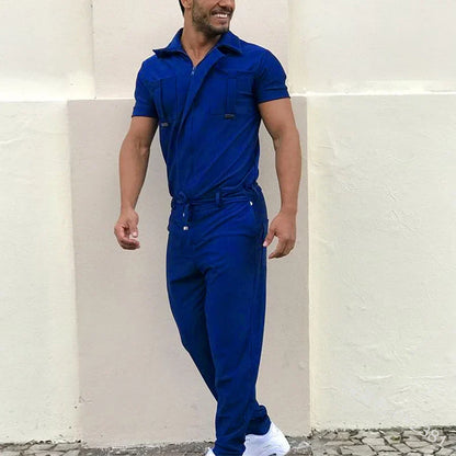 sanyamk 2024 New Mens Rompers Pants Casual Loose One-Piece Suit Overalls Fashion Short Sleeve Jumpsuit Streetwear Men Ropa De Hombre