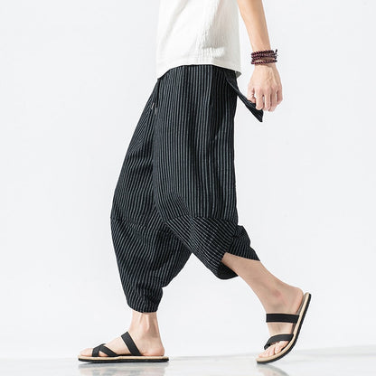 sanyamk Baggy Cotton Harem Pants Men Summer Japanese Vintage Striped Men Women Hip Hop Plus Size 5XL-M Wide Leg Pants Pantalon