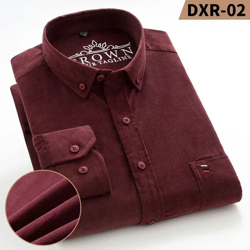 sanyamk Men Autumn Winter Long Sleeve Cotton Corduroy Shirt Regular Fit Warm Solid Casual Men's Shirts With Pokets