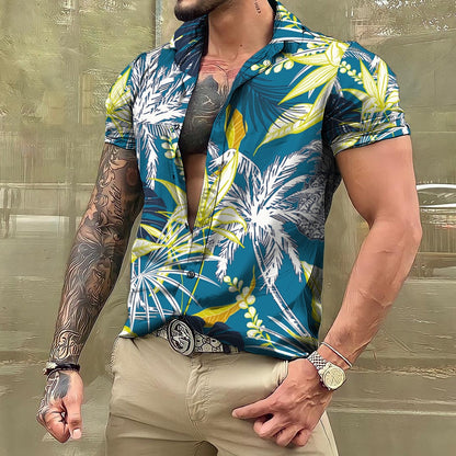 sanyamk Shirts And Blouses Hawaiian Men's Shirt Tropical 3D Print Casual Beach Short Sleeve Tops Oversized Tees Man Clothing Camisa