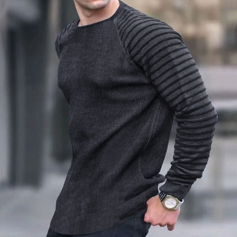 sanyamk Casual Striped Long Sleeve Sweaters Men Autumn Fashion Crew Neck Knitted Pullovers Tops Spring Mens Clothes Vintage Sweater Top