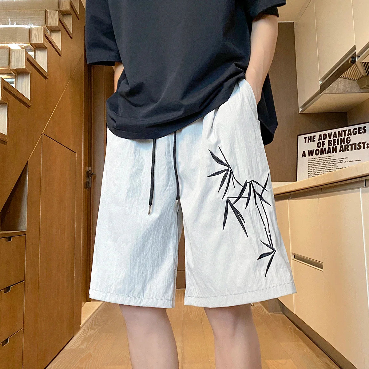 Bonsir Summer New Embroidery Shorts Men Wide Leg Fashion Short Pants Youth Streetwear Loose Casual Shorts Black/Gray Oversized 5XL