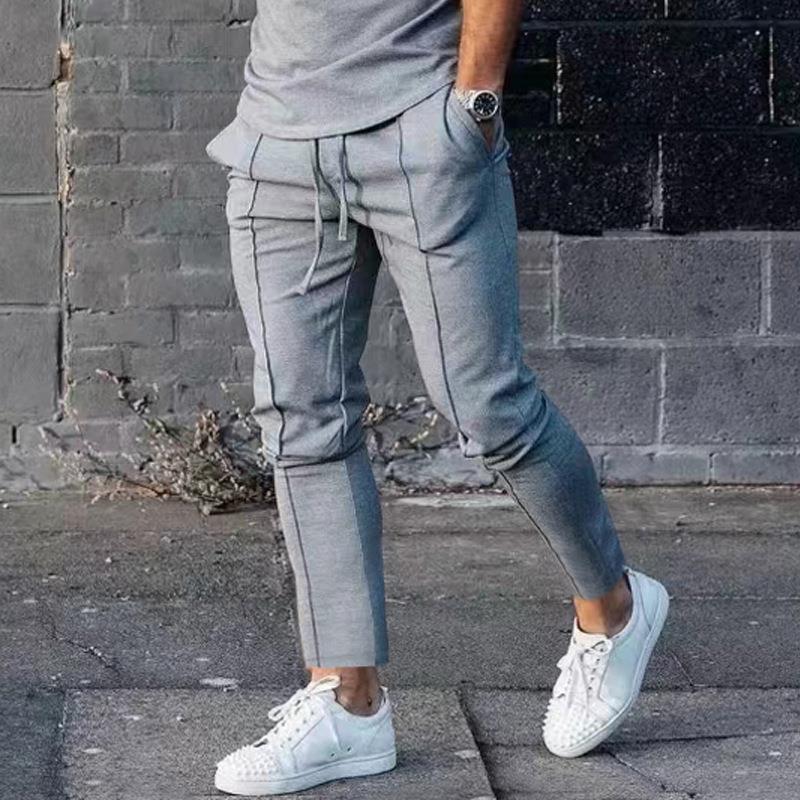 Bonsir  Autumn Sports Casual Pants Men Solid Straight Slim Long Pant Drawstring Mid Waist Tie-up Trousers Mens Fashion Streetwear