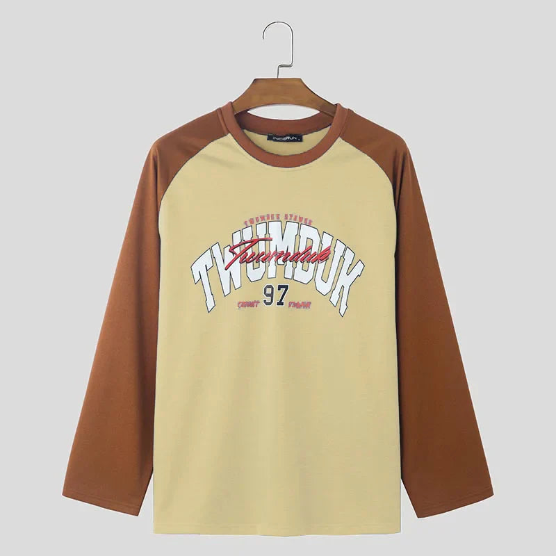 sanyamk  -  New Men's Clothing Hot Sale Contrast Printed Pattern T-shirts Fashion Well Fitting Male Long Sleeved Camiseta S-5XL 2024