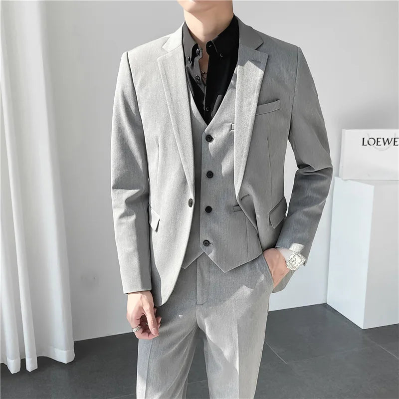 sanyamk Men Suit 3 Pieces Solid Color Slim Fitting For Business Leisure Commercial Wedding And Banquet Dresses Jacket Vest With Pants