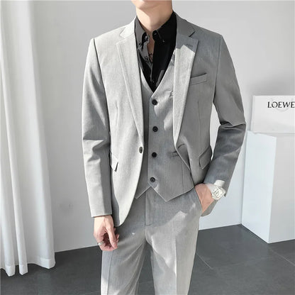 sanyamk Men Suit 3 Pieces Solid Color Slim Fitting For Business Leisure Commercial Wedding And Banquet Dresses Jacket Vest With Pants