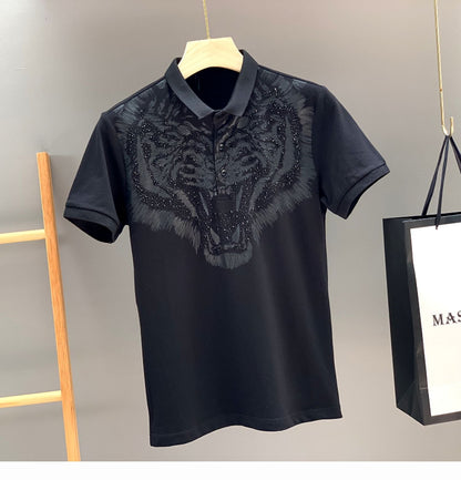 sanyamk 2022 New Arrival Tiger Head Printing Short Knitted Casual Solid Polos Summer Men T Shirt Men Leisure Cotton Tshirt