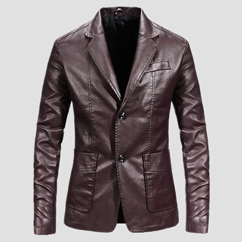 sanyamk Spring Autumn Men's Fashion Casual Motorcycle Leather Coat / Male Slim Fit Solid Colour Single Breasted Pu Suit Jacket