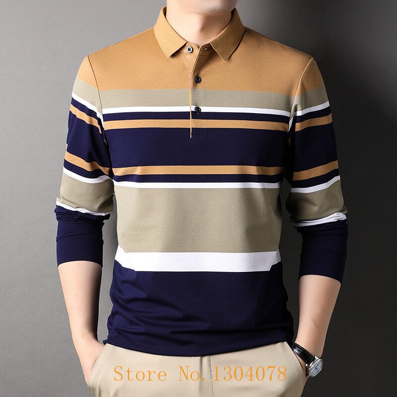 sanyamk New Arrival 2022 Autumn Men's Polo Shirt Long Sleeve Casual Business 100% Cotton Striped Polo Homme Tace & Shark Brand Polos