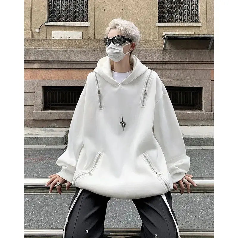 sanyamk zipper heavy sweatshirt men's spring and autumn trendy brand hooded deconstructed loose top oversize high street jacket