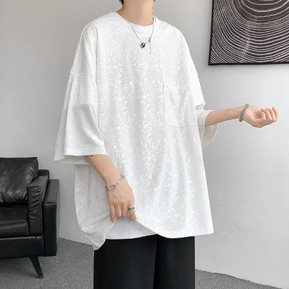 Bonsir Men Oversized Streetwear T Shirts Women 2024 Jacquard Design Summer Mens Fashions Harajuku T-Shirt Male Vintage Tees Female