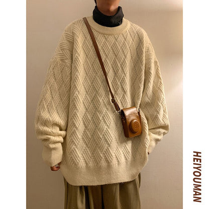 Bonsir Winter Sweater Men Warm Fashion 4 Colors Casual Retro Knit Pullover Men Korean Loose Long Sleeve Sweater Mens Jumper Clothes