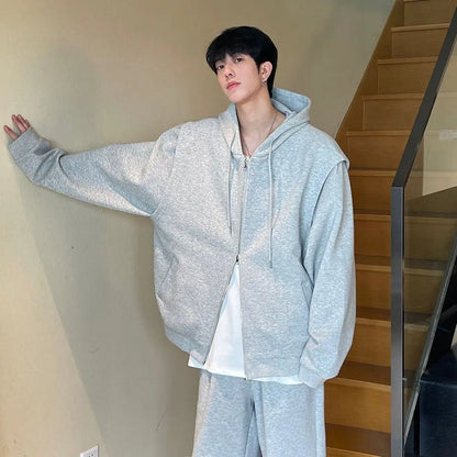 sanyamk  -  Autumn Korean Version Short Hoodies Sweatshirts for Men Cotton Solid Color Loose Sports Casual Zipper Cardigan Couple Hoodie