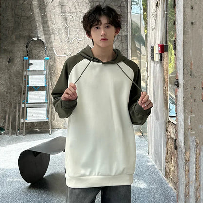 sanyamk  -  New Trendy Men's Hoodies Hooded Drawstring Patchwork Contrast Color Pullover Male Casual Sweatshirts Minimalist 9C7123