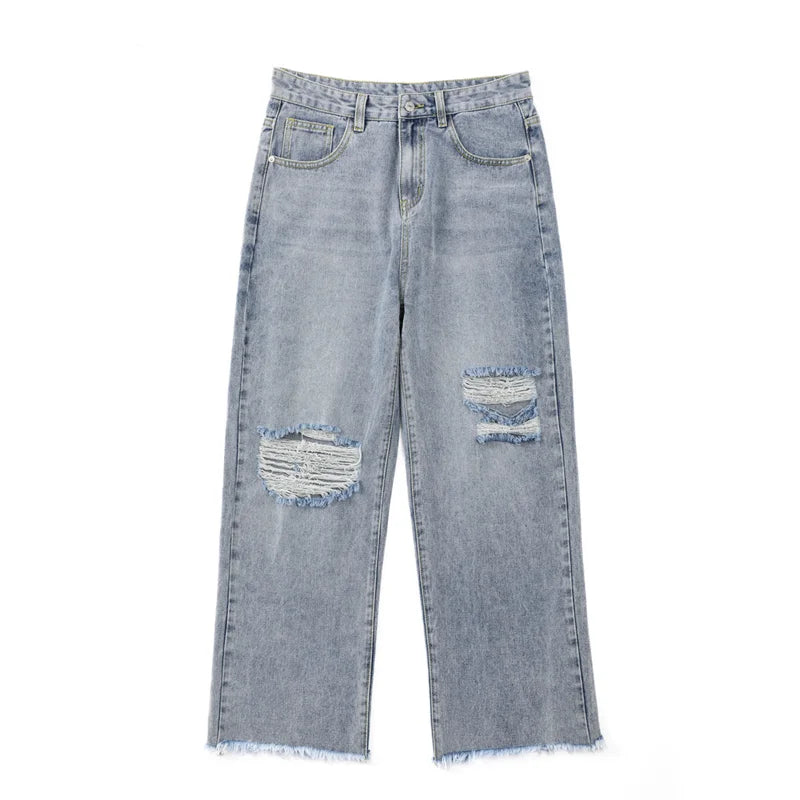 sanyamk Spring and Summer New Men's Torn Jeans Street Hip-hop Loose Wide Leg Pants Thin Fur Pants Brand Men's Clothing Ripped