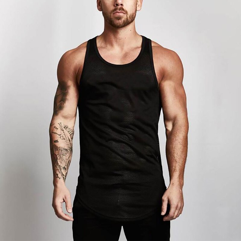 sanyamk Mens Fitness Mesh Tank Tops Gym Clothing Bodybuilding Workout Cotton Sleeveless Vest Male Casual Breathable Fashion Undershirt