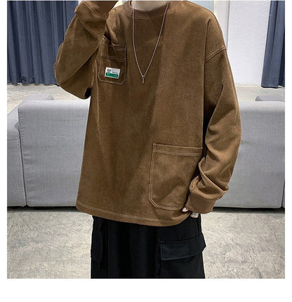 sanyamk Y2k Corduroy Pockets Graphic T Shirts Long Sleeve 2022 Harajuku Streetwear Hip Hop Oversized T-shirts Funny Black Tee