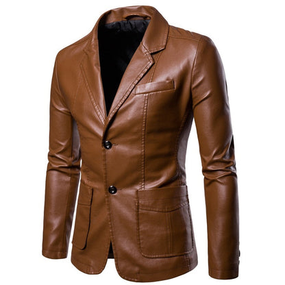 Spring Autumn Fashion New Men&#39;s Lapel Leather Dress Suit Coat / Male Business Casual Pu Blazers Jacket