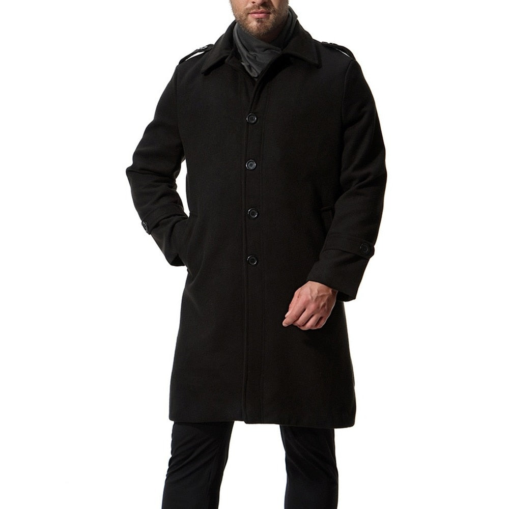 Bonsir Autumn And Winter New Men's Coat Wool Long Single Breasted Solid Color Wool Windbreaker Coat Jacket