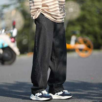 sanyamk Blue/Black Baggy Jeans Men Fashion Casual Oversized Wide Leg Jeans Men Streetwear Hip Hop Straight Denim Pants Mens Trousers