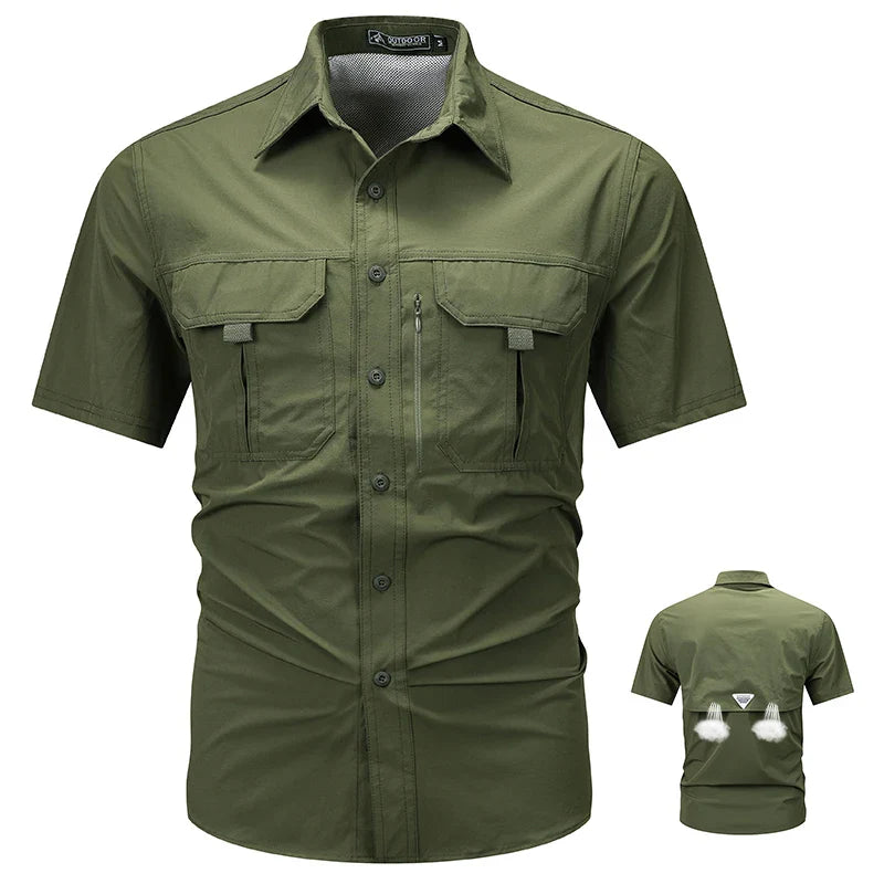 sanyamk Summer Men Short Sleeve Shirt Men Breathable Tactical Work Shirt Tops Outdoor Casual Quick Dry Multi-pocket Camping Cargo Shirts