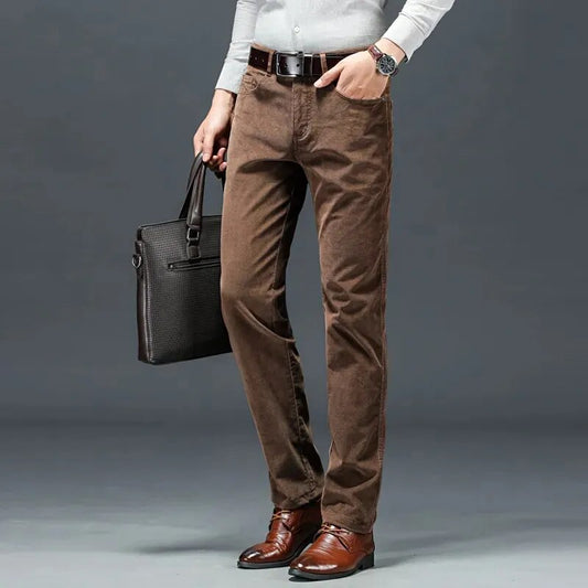 Bonsir Autumn Winter Brand Men's Trousers Middle-aged Men Corduroy Casual Solid Color Loose Pant High Waist Man Trouser