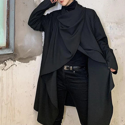 sanyamk Men Coats Long Sleeve Scarf Collar Trench Ponchos Cotton Outwear Solid Cloak Vintage Irregular Jackets Men Streetwear